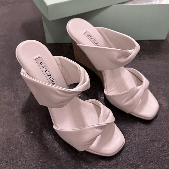 Aquazzura Twist 85 Wedge Sandals White Leather - Picture 2 of 8
